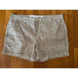 NWT Sonoma Womens Size 18W Mid Rise Shorts Green Brown White Geo Print